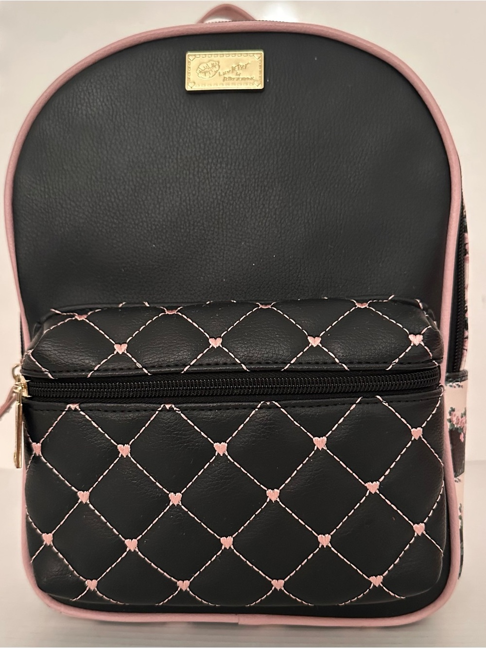 Betsy Johnson Black and Pink Quilted Mini Backpack - Designer Style